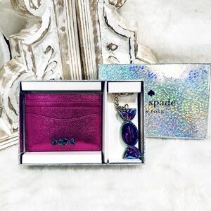 Kate Spade Pink Candy Card Holder and oil-slick Candy Keychain Set NWT novelty